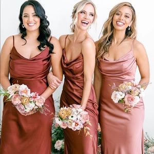 NWT REVELRY Skye Satin Dress gold champagne size 4